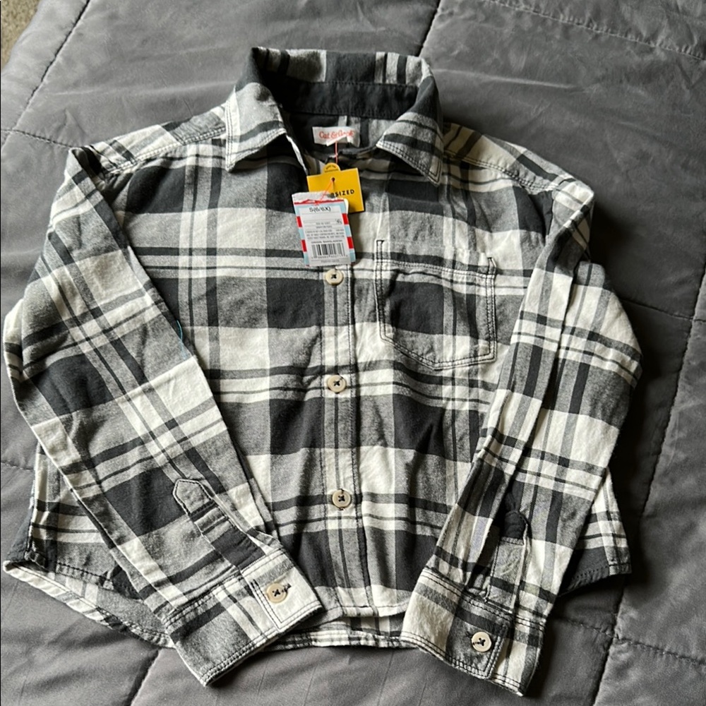 Cat & Jack Oversized Plaid Shirt - Black and White